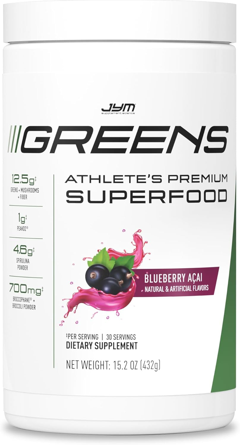 JYM Greens Super Food Blueberry Acai Powder with Spirulina & Vita JYM Multivitamin for Athletes 60 Tablets