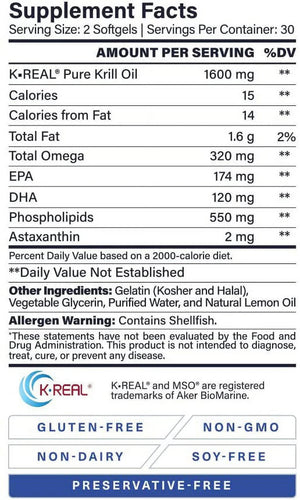 Krillmd - Antarctic Krill Oil Omega 3 Supplement with Astaxanthin, EPA, DHA | 2X More Effective than Fish Oil | 60 Lemon-Coated Softgels 
