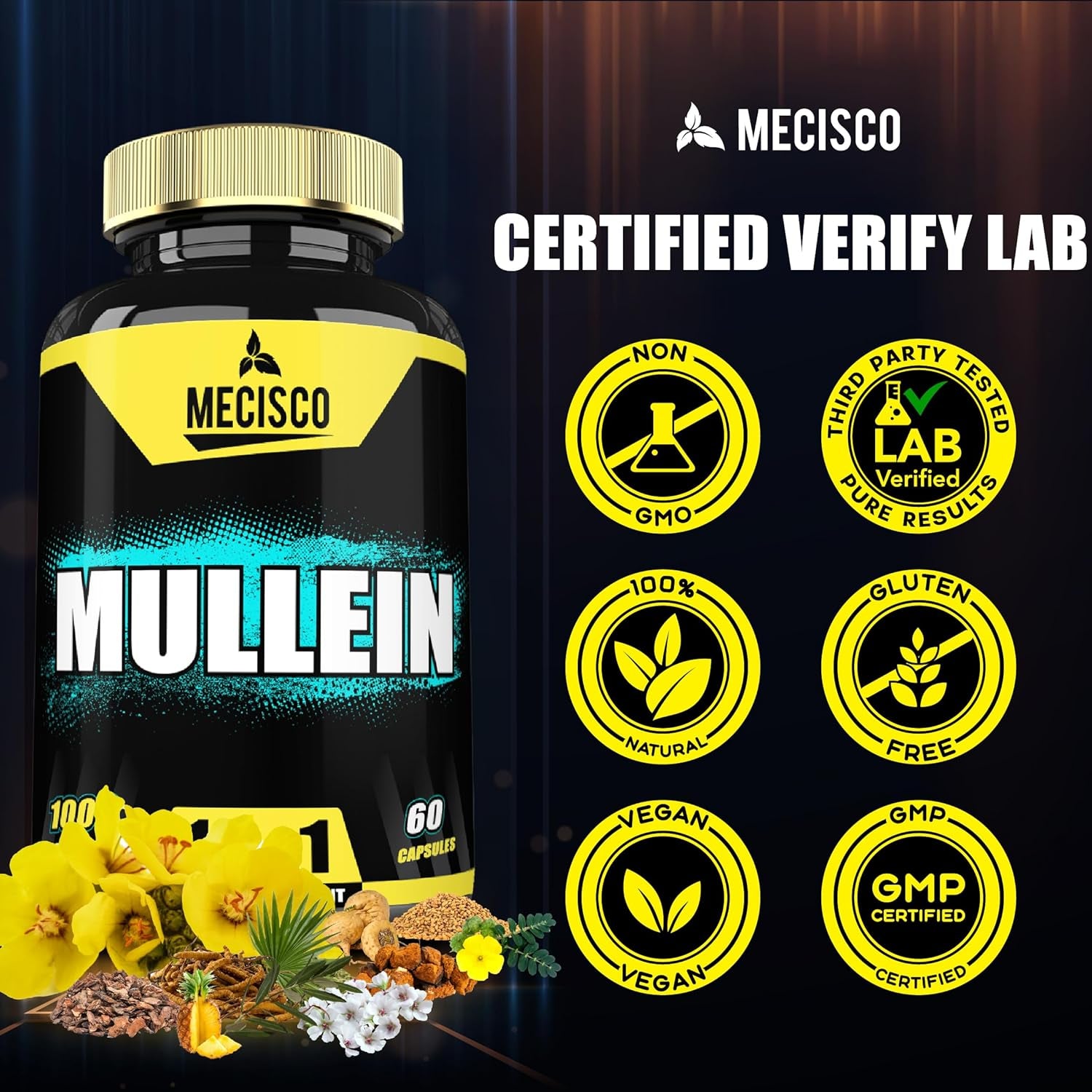 210 Capsules - 11In1 Mullein Leaf Capsules with Panax Ginseng Root, Cordyceps Sinensis & More - Support Respiratory Health, Immune System, Energy Production & Comfortable Mind 