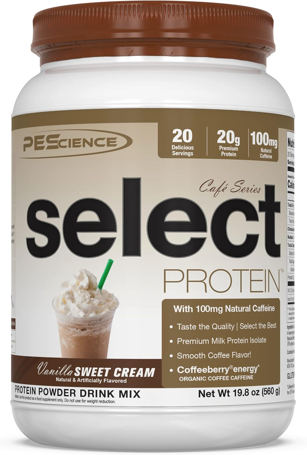 Pescience Select Cafe Protein, Vanilla Sweet Cream, 20 Servings, Coffee Flavored Whey and Casein Blend