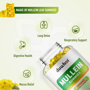 Mullein Leaf Extract for Lungs, 2000Mg Mullein Gummies for Lungs & Respiratory & Digestive System Support, Immune Booster, Organic Mullein Supplement for Mucus Relief, Vegan, 60