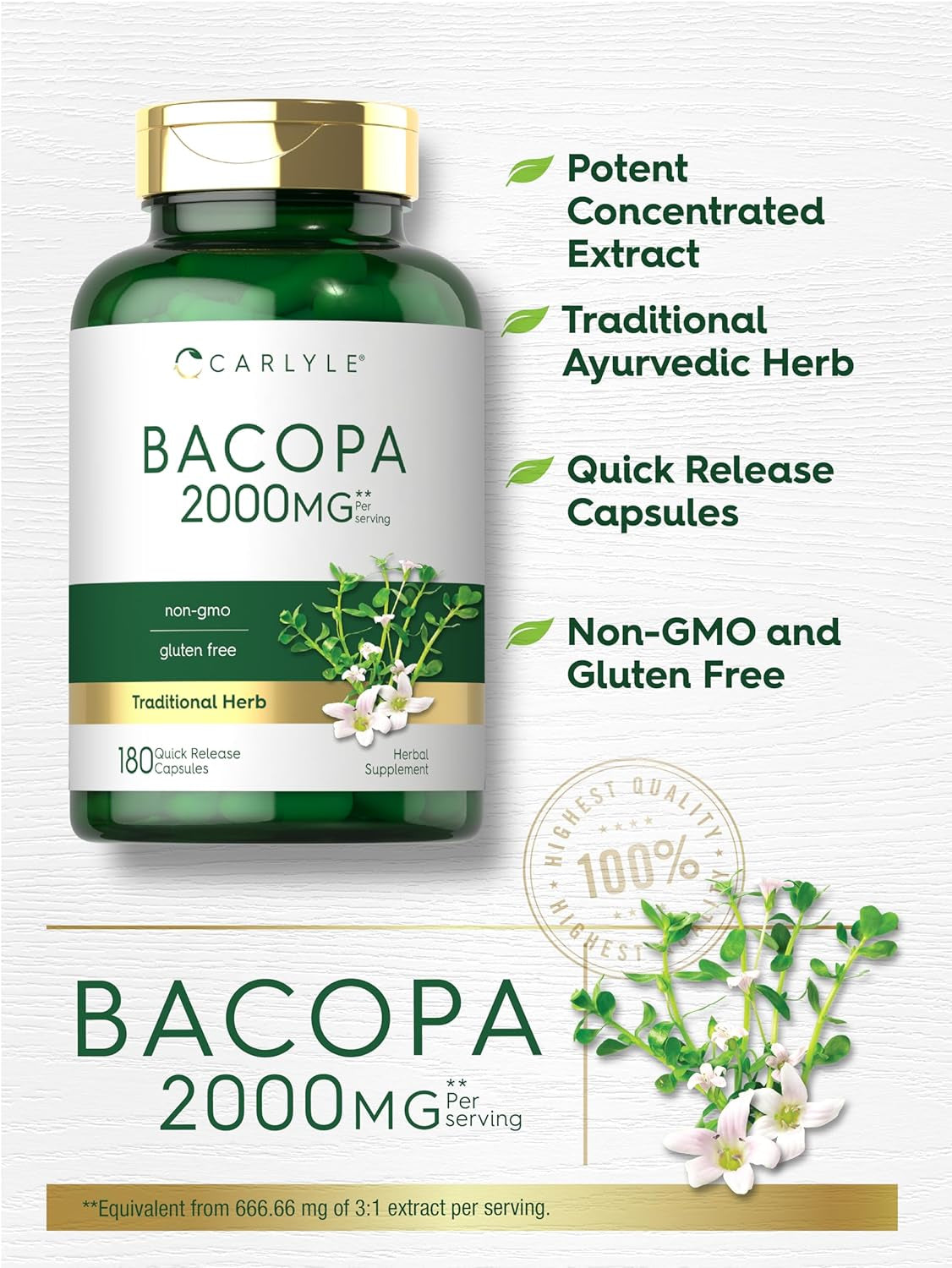 Carlyle Bacopa Monnieri Capsules | 180 Capsules | Gluten Free Supplement