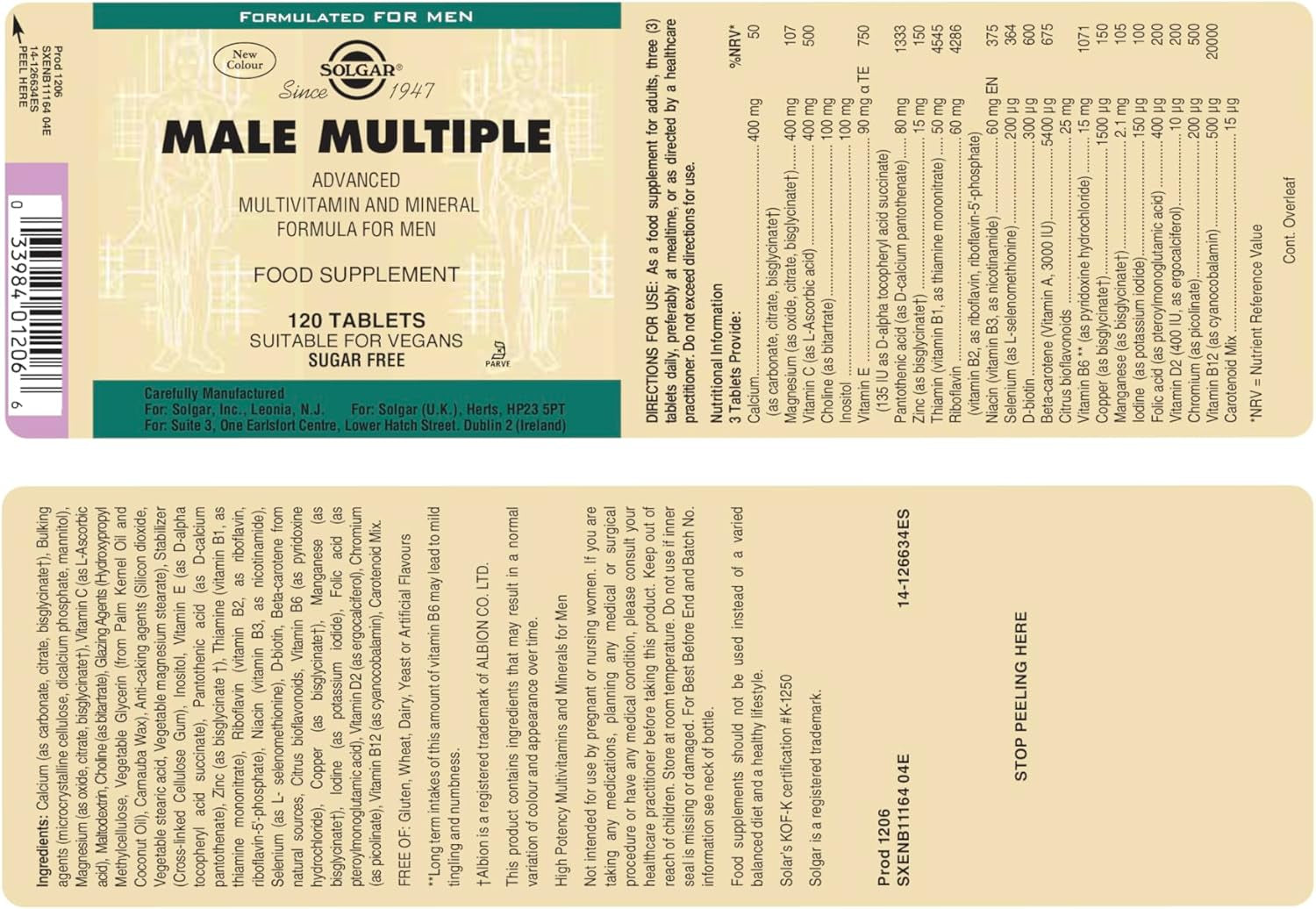 Solgar Male Multiple - 120 Tablets - Multivitamin, Mineral & Herbal Formula for Men - Vegan, Gluten Free & Dairy Free - 40 Servings 