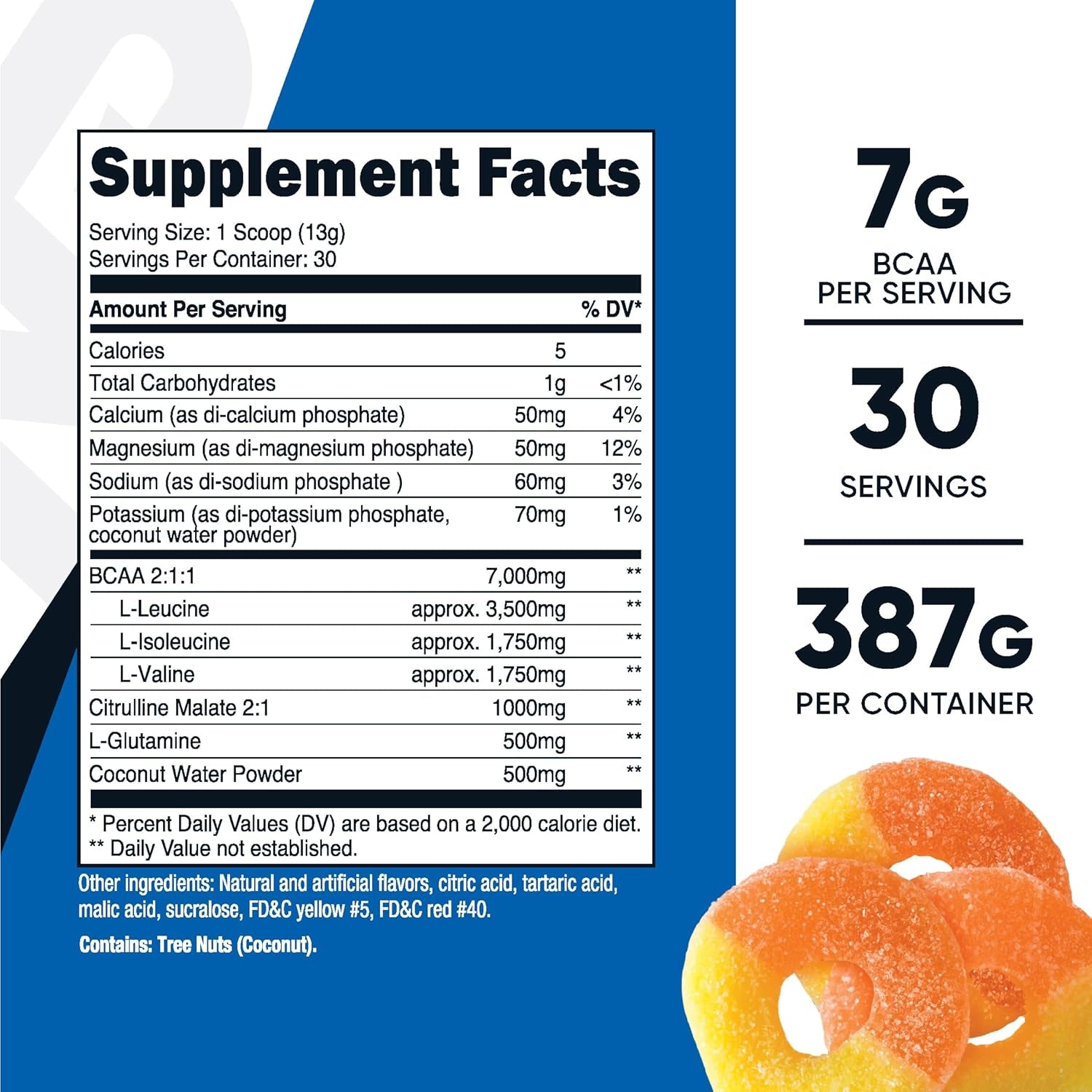 Nutricost BCAA + Hydration Powder (Peach Rings) 30 Servings - Branched Chain Amino Acids with Hydration Complex - Gluten-Free, Non-Gmo