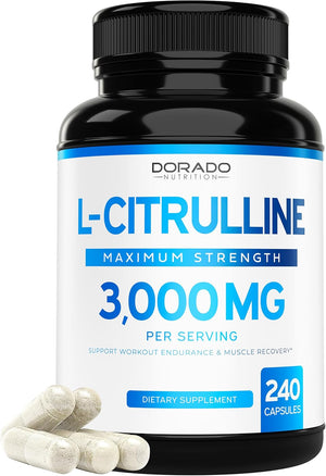 L Citrulline 3000Mg Supplement (240 Capsules) Support L Arginine & Nitric Oxide Pills - Stamina, Endurance, Performance for Workouts - NO Supplements for Men - Gluten Free, Non-Gmo, Vegan Capsules 