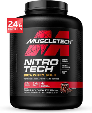 Muscletech Whey Protein Powder (French Vanilla Cream, 2LB) - Nitro-Tech Whey Protein Isolate Smoothie Mix for Lean Muscle & Fast Recovery - 24G of Whey Gold Protein for Women & Men - Gluten-Free 
