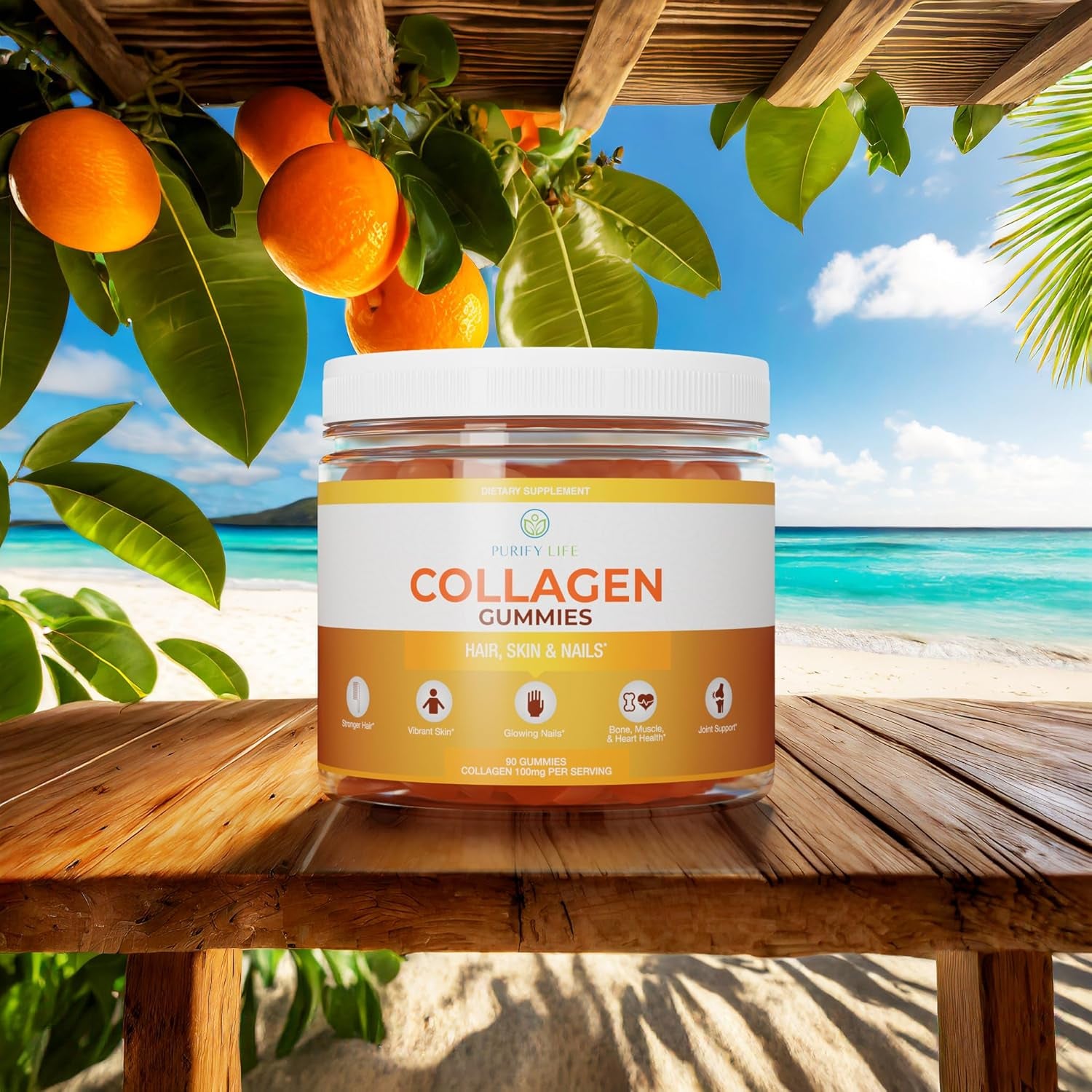 Sugar-Free Marine Collagen Gummies (90 Collagen Chews) Potent 500Mg Collagen Gummy for Hair Growth, Healthier Skin & Nails, Pore Reducer & Elasticity Hydrolyzed, Gluten Free, Non-Gmo, Orange Flavor