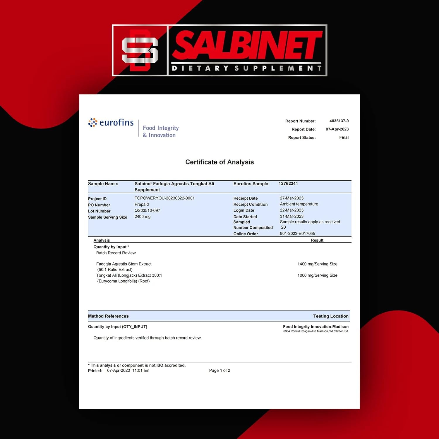 2400Mg Fadogia Agrestis Tongkat Ali Supplements - Third Party Tested - 1400Mg Fadogia Agrestis & 1000Mg Tongkat Ali, Maximum Strength, Muscle Mass & Athletic Performance, 2 Packs