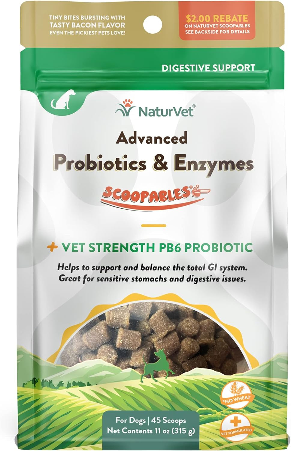 Veterinarian Strength Advanced Probiotics, Healthy Enzymes and PB6 Probiotic Supplement for Your Dogs Stomach, Intestine, Digestion and GI Tract Health, Made by Naturvet, 120 Soft Chews