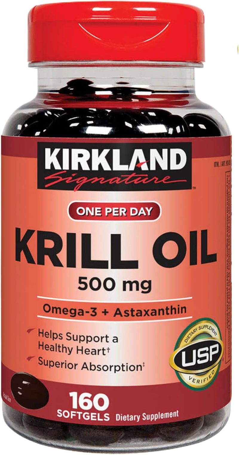 Kirk-Land Signature Krill Oil 500 Mg., 160 Softgels Bundle | Contains Omega-3 Fatty Acids, Phospholipids and Astaxanthin| 160 Days Supply