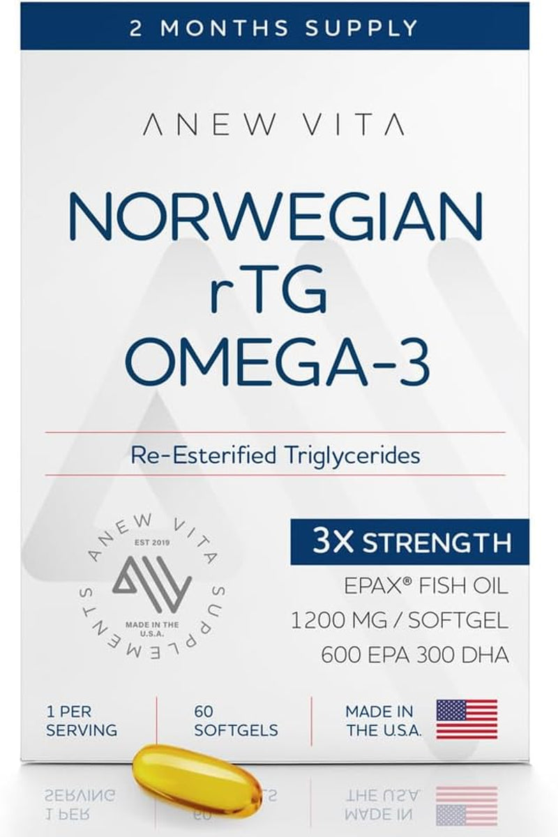 Triple Strength Norwegian Rtg Omega 3 Fish Oil: Brain & Heart Boost | Essential Fatty Acids for Eyes, Skin & Joints | Softgels for Men & Women | 