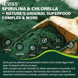 NEVISS Melatonin 60Mg, Organic Spirulina & Chlorella Gummies, 2 Pack