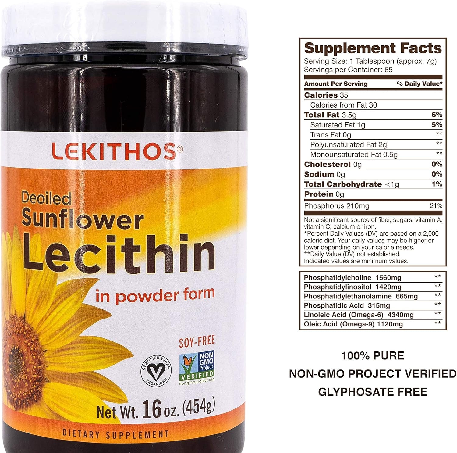 De-Oiled Sunflower Lecithin Powder - 3 Lb - Rich in Phosphatidyl Choline - Non-Gmo Project Verified - Soy Free