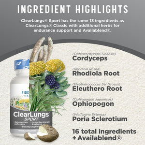 Ridgecrest Herbals Clearlungs Sport, Oxygen Intake and Lung Support Formula with Cordyceps, Rhodiola, Eleuthero (60 Vegan Caps, 30 Serv)
