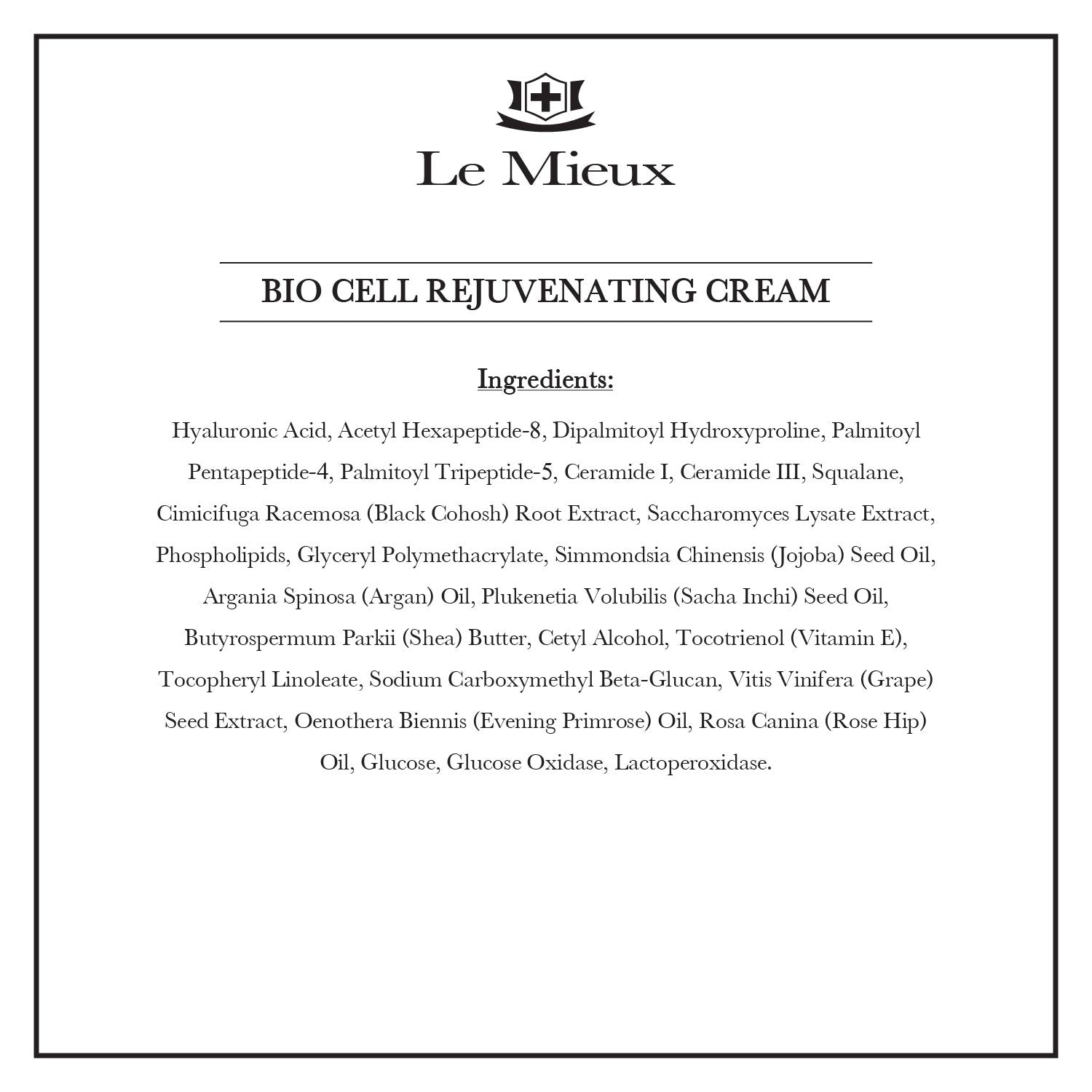 Le Mieux Bio Cell Rejuvenating Cream - Triple Peptide Facial Moisturizer with Hyaluronic Acid, Squalane & Rose Hip, Night & Day Cream for Face & Neck, No Parabens or Sulfates (1.75 Oz / 52 Ml)