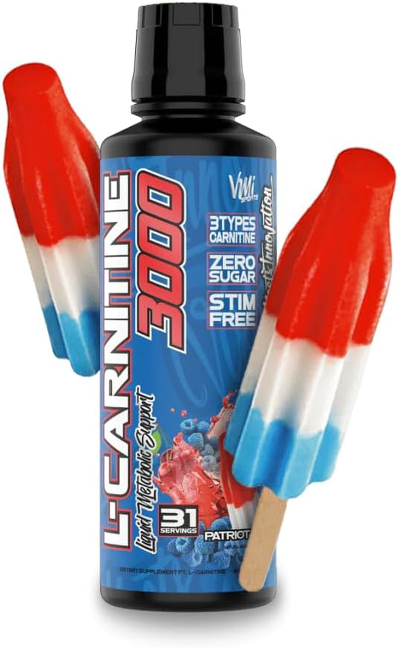 L-Carnitine 3000 Liquid | 3000 Mg Carnitine Supplement | Zero Calorie Zero Sugar Keto Friendly for Men and Women – Great Tasting| 31 Servings (Patriot Pop, 16 Fl. Oz.)