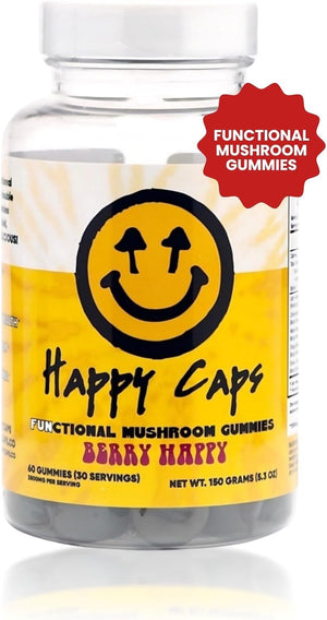 Functional Mushroom Gummies - Lions Mane, Cordyceps, Chaga, Reishi - Immune System Booster & Nootropic Brain Supplement - 60 Gummies (1)