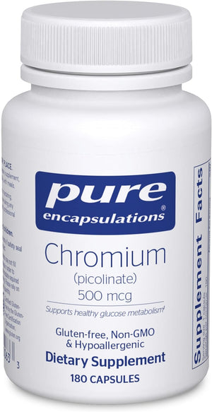 Chromium (Picolinate) 500 Mcg - for Lipid & Carbohydrate Metabolism* - Mineral Supplement - Superior Absorption Chromium Supplement - Vegan & Gluten Free - 180 Capsules