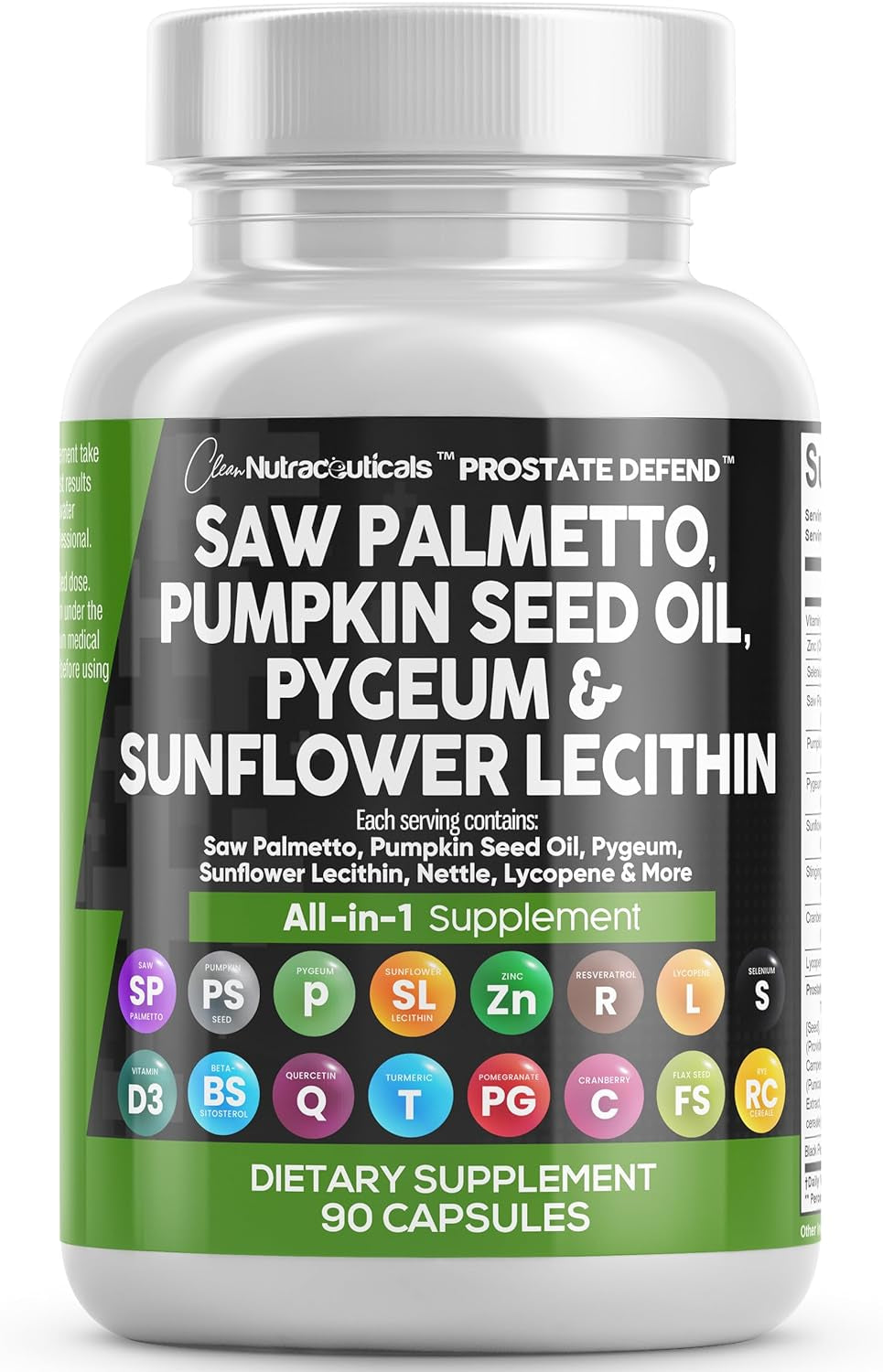 Saw Palmetto 10000Mg Pumpkin Seed Oil 3000Mg Pygeum 3000Mg Sunflower Lecithin 3000Mg Stinging Nettle Cranberry - Prostate Supplements for Men with Lycopene - 90 Caps 
