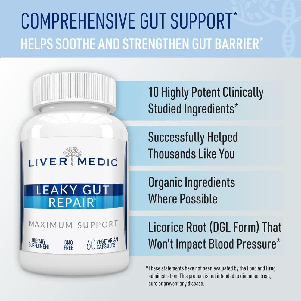 Leaky Gut Repair Maximum Support Gut Health L-Glutamine, Slippery Elm for IBS, Heartburn Relief, Non-Gmo for Women & Men, 60 Caps