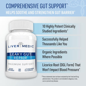 Leaky Gut Repair Maximum Support Gut Health L-Glutamine, Slippery Elm for IBS, Heartburn Relief, Non-Gmo for Women & Men, 60 Caps