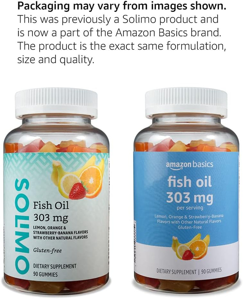 Fish Oil 303 Mg, Lemon, Orange & Strawberry-Banana Flavors, 90 Gummies (2 per Serving), EPA and DHA Omega-3 Fatty Acids (Previously Solimo)