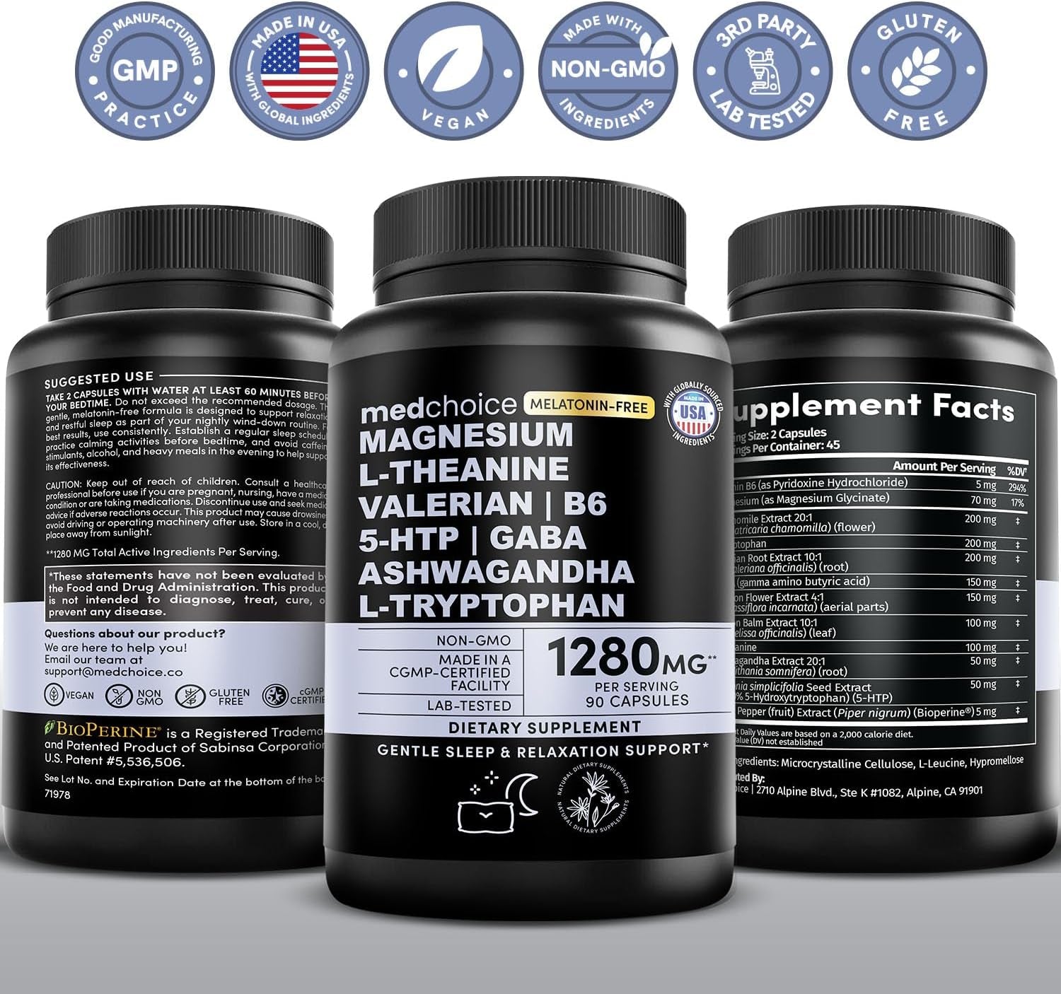 12-In-1 Sleep Support Capsules - Melatonin-Free and Non-Habit Forming Sleep Supplement with a Balanced Blend of Magnesium, Ashwagandha, L-Tryptophan, Valerian Root, GABA and 5-HTP (90 Capsules) 