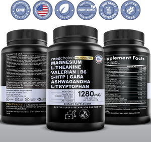 12-In-1 Sleep Support Capsules - Melatonin-Free and Non-Habit Forming Sleep Supplement with a Balanced Blend of Magnesium, Ashwagandha, L-Tryptophan, Valerian Root, GABA and 5-HTP (90 Capsules) 