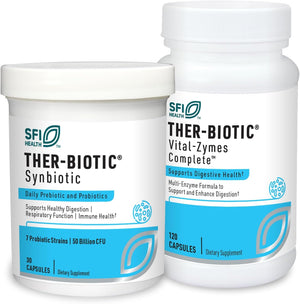 Klaire Labs Ther-Biotic Synbiotic Probiotic (30 Capsules) + Vital-Zymes Digestive Enzymes Bundle (120 Count) - Low-Fodmap Probiotic Supplement + Digestion Support Enzymes - 2 Product Set
