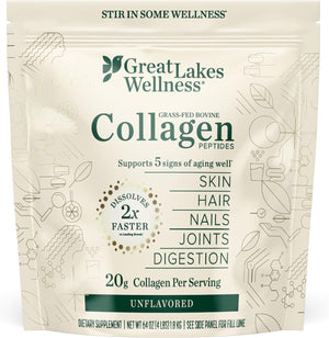 Great Lakes Wellness Collagen Peptides Powder for Skin, Hair, Nails, Joints & Digestion - Unflavored - Quick Dissolve Hydrolyzed, Non-Gmo, Keto, Kosher - 4 Lb. Value Pouch