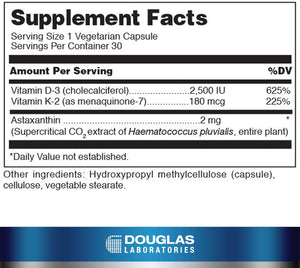 Douglas Laboratories K2-D3 with Astaxanthin - Antioxidant Support for Bones, Immune Function & Vascular Health* - with Menaquinone-7 & D Vitamin - 30 Vegetarian Capsules