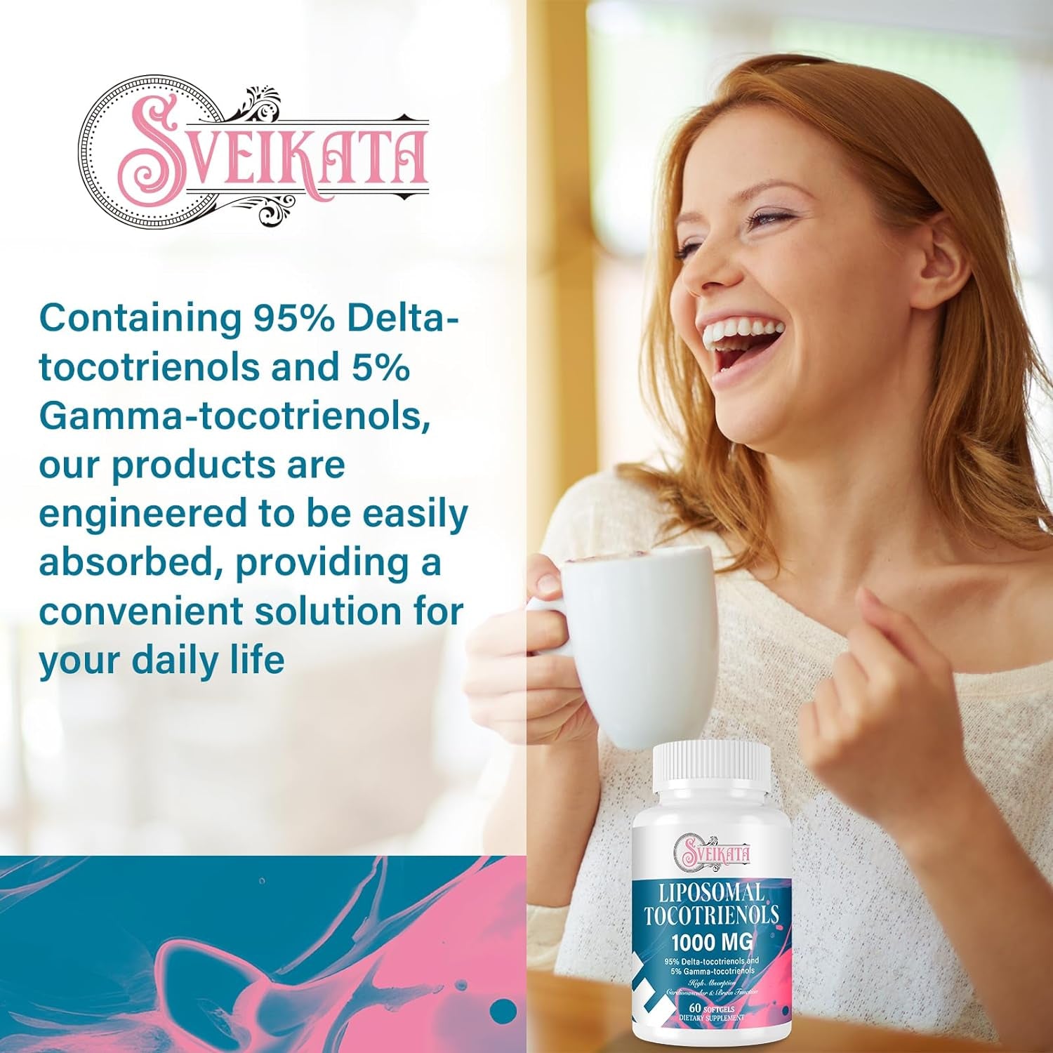 Liposomal Tocotrienols Supplement 1000Mg, Vitamin E, Advanced Formula with 95% Delta-Tocotrienols, 5% Gamma-Tocotrienols - 60 Softgels （2 Bottle）