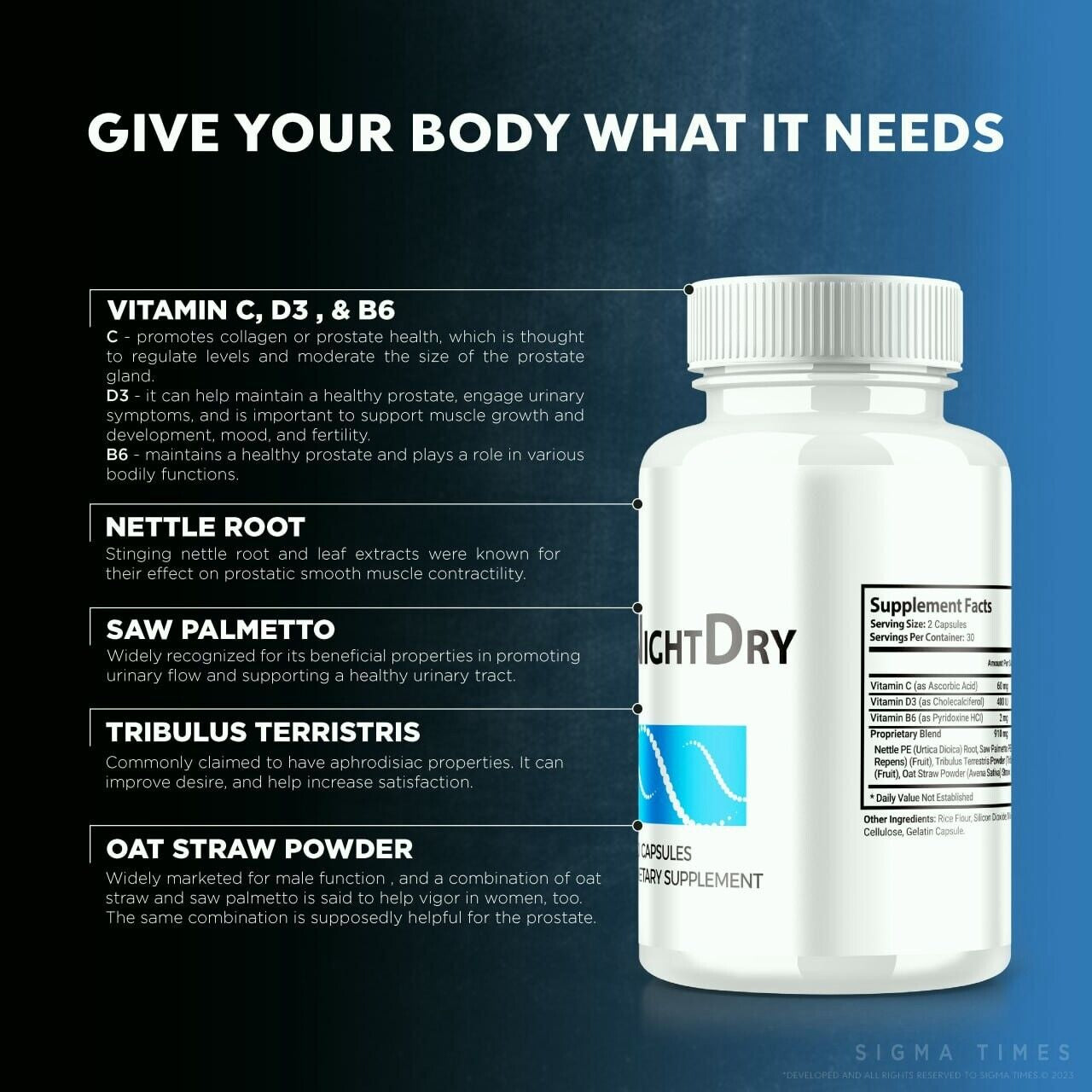 Nightdry Capsules to Support Restful Sleep & to Reduce Bladder Urges 60Ct