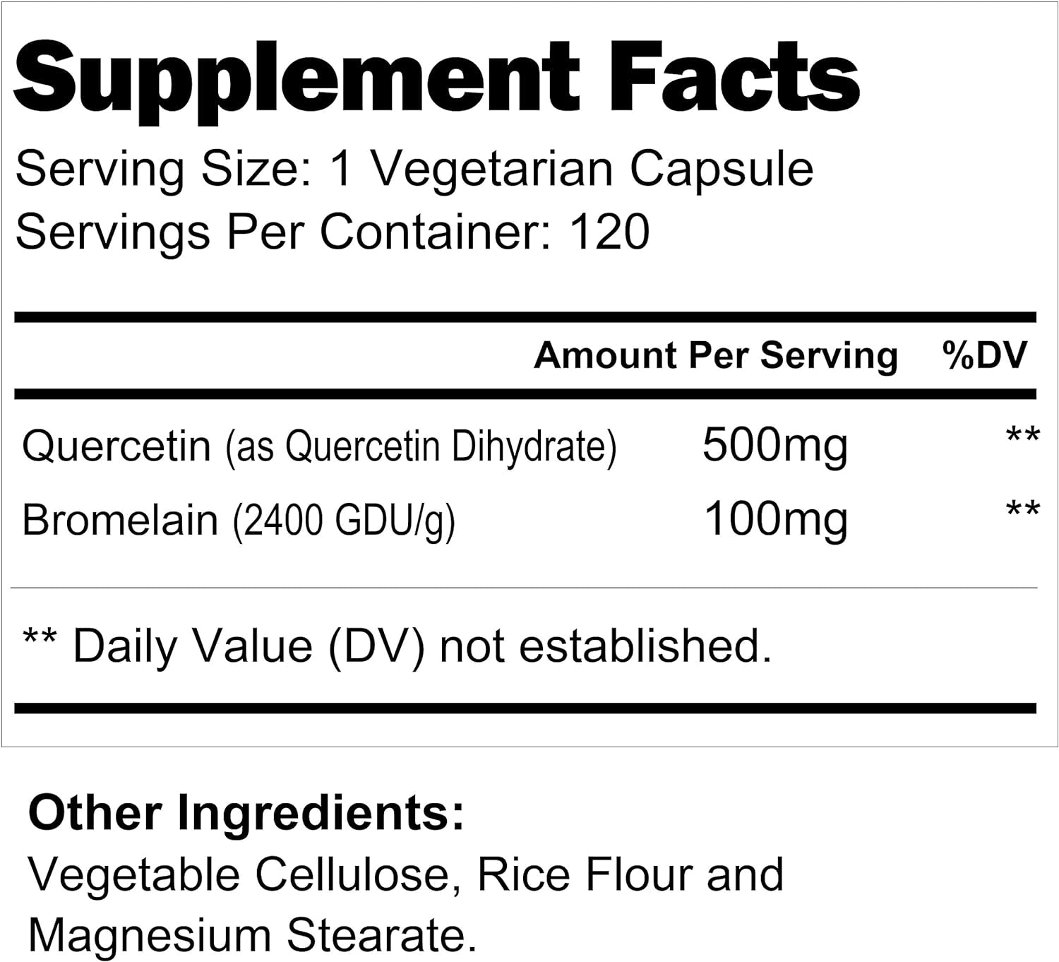 Quercetin 500Mg with Bromelain 100Mg 120 Vegetarian Capsules | Natural Antioxidant Supplement | Relief Complex | Dihydrate Pure Powder Extract Cap 500 Mg Plus