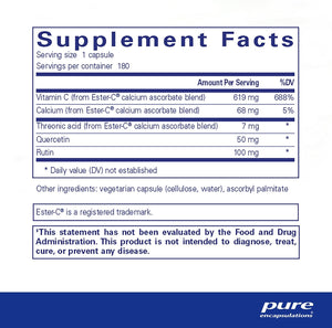 Pure Encapsulations Ester-C & Flavonoids - Vitamin C Supplement for Antioxidants - Immune & Vascular Support* with Calcium & Rutin - Gentle on Digestion - Vegan & Non-Gmo - 90 Capsules
