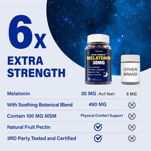 Melatonin Gummies 30Mg for Adults: Maximum Strength Melatonin Supplement with L-Theanine, Ashwagandha, MSM, Vitamin D3 & Zinc - Non-Habit Forming, for Rest Cycle, Deep Zzzs, Natural Mixed Berry Flavor