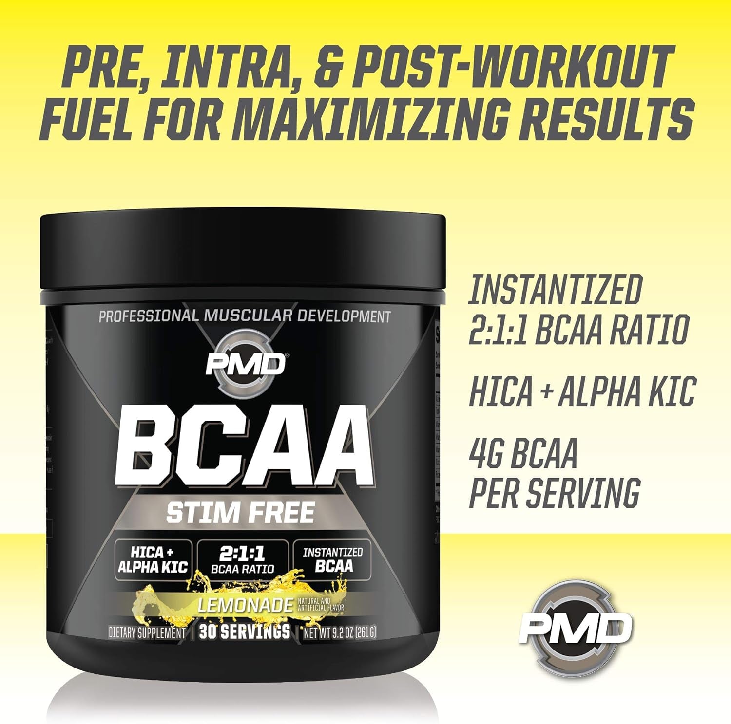 PMD Sports BCAA Stim-Free Amino Acids - Better Workout Performance, Enhanced Recovery, Daily Energy, Muscle Builder, and Muscle Sparing - BCAA Powder Drink Mix - Watermelon (30 Servings)