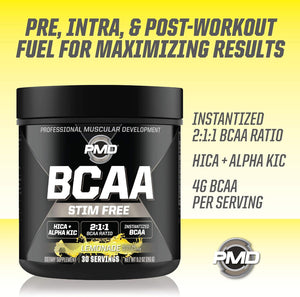 PMD Sports BCAA Stim-Free Amino Acids - Better Workout Performance, Enhanced Recovery, Daily Energy, Muscle Builder, and Muscle Sparing - BCAA Powder Drink Mix - Watermelon (30 Servings)
