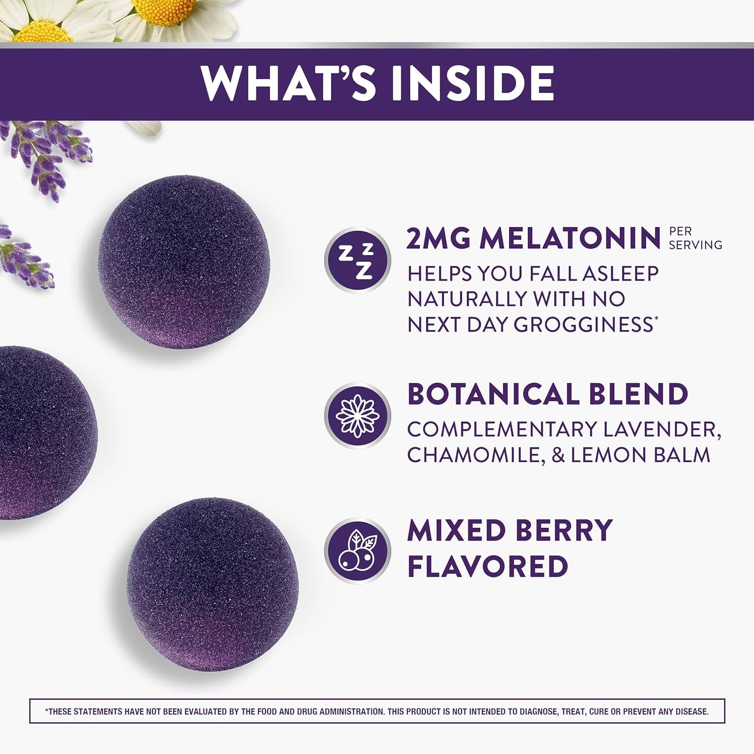 Zzzquil PURE Zzzs Melatonin Gummies, Sleep Aid, Melatonin 2Mg, with Chamomile & Lavender, Melatonin Sleep Gummies, Sleep Aids for Adults, Wildberry Vanilla Flavored, 72 Sleep Gummies
