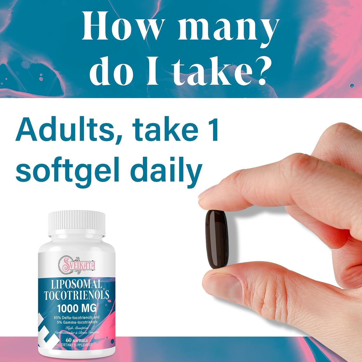 Liposomal Tocotrienols Supplement 1000Mg, Vitamin E, Advanced Formula with 95% Delta-Tocotrienols, 5% Gamma-Tocotrienols - 60 Softgels （2 Bottle）