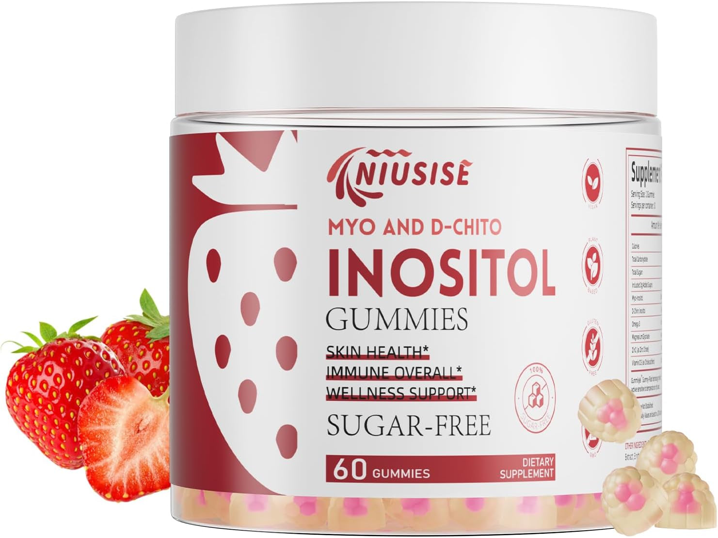 Inositol Gummies, Inositol Supplement with Myo-Inositol & D-Chiro Inositol + Vitamin D3, Ideal 40:1 Ratio, with Magnesium Glycinate 400Mg, Supports Regular Cycle for Women, Vegan, 60 Gummies