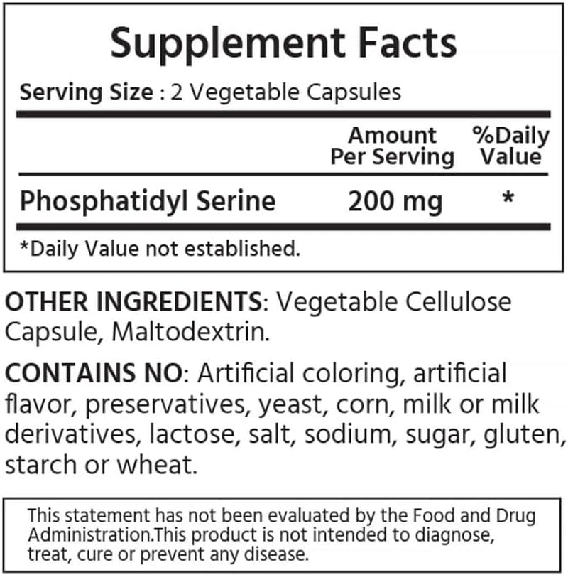 Phosphatidyl Serine 200 Mg 240 Vegetable Capsules, 99% Purity Phosphatidyl Serine. Supports Memory & Brain Function