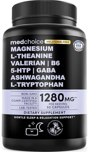 12-In-1 Sleep Support Capsules - Melatonin-Free and Non-Habit Forming Sleep Supplement with a Balanced Blend of Magnesium, Ashwagandha, L-Tryptophan, Valerian Root, GABA and 5-HTP (90 Capsules) 