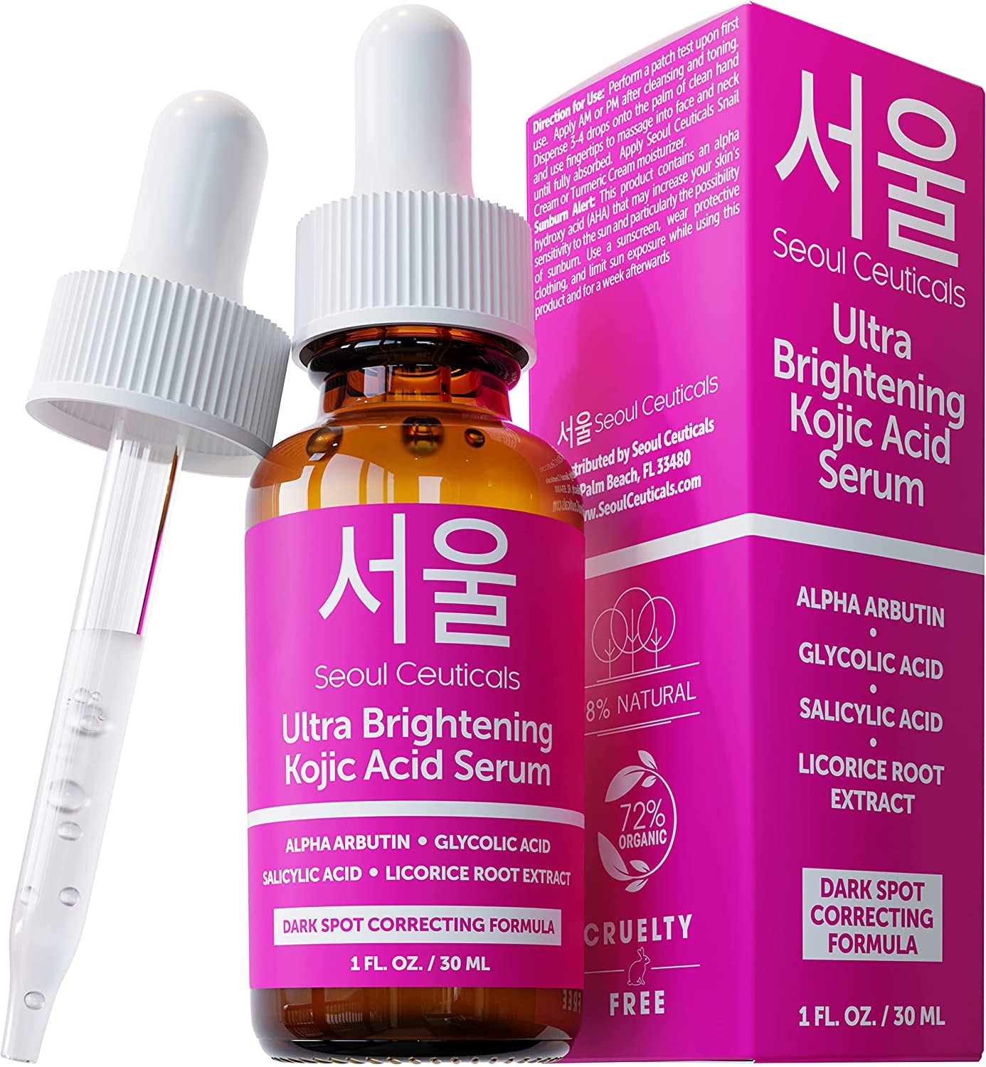 Seoulceuticals Korean Skin Care Kojic Acid Serum Alpha Arbutin Serum – Dark Spot Remover Corrector Glycolic Acid Serum + Salicylic Acid K Beauty 1Oz