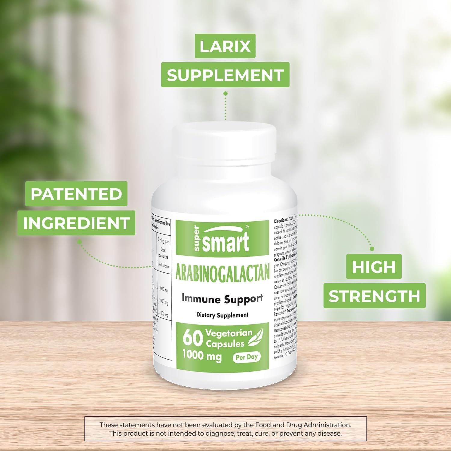'- Arabinogalactan 85% (High Strength & Patented) 1000 Mg per Day - Resistaid Larch Arabinogalactan - Larix Supplement | Non-Gmo & Gluten Free - 60 Vegetarian Capsules