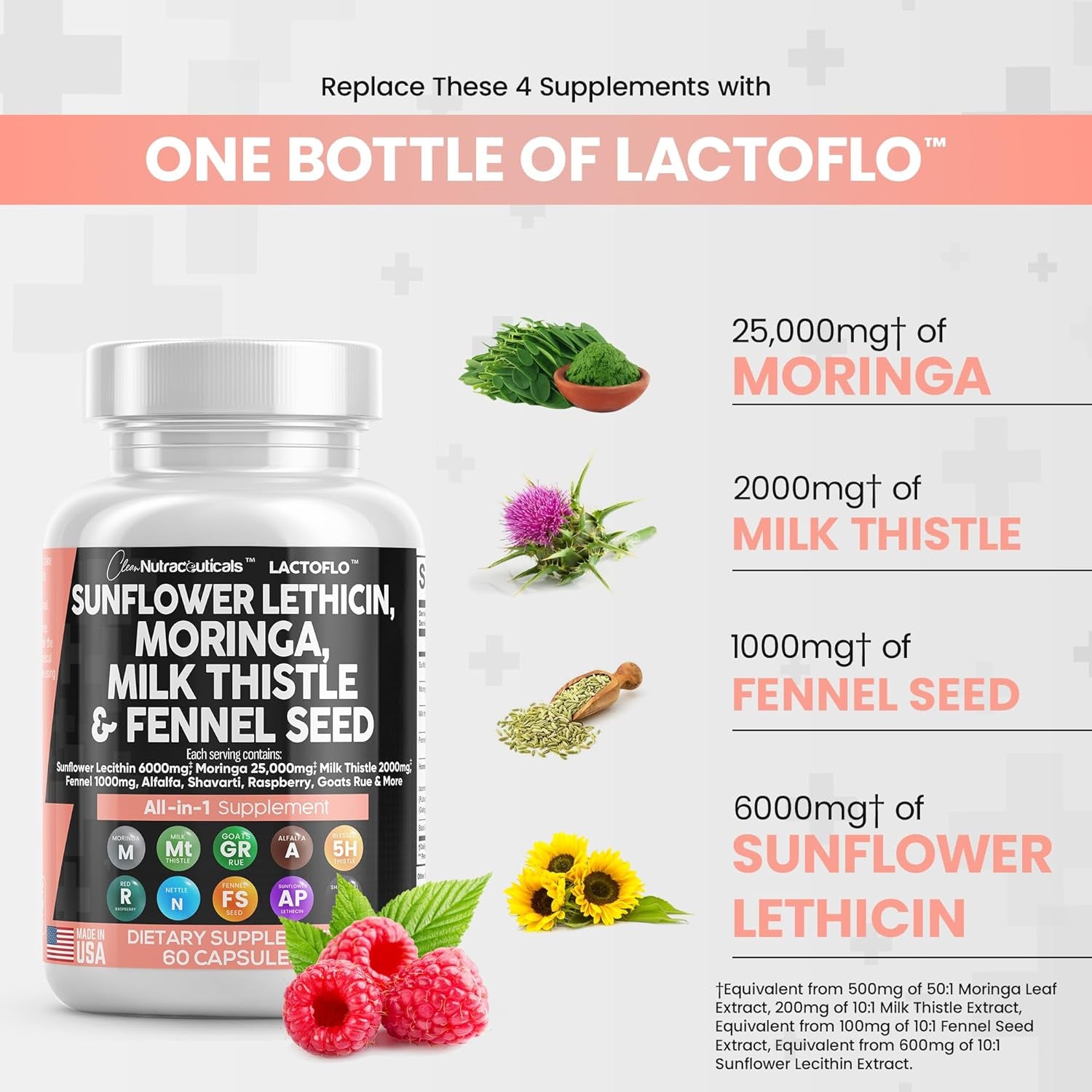 Sunflower Lecithin 6000Mg Lactation Supplement with Moringa 25000Mg Milk Thistle 2000Mg Fennel Seed 2000Mg plus Goats Rue, Shatavari, Alfalfa, & Nettle for Breastfeeding USA 60 Ct