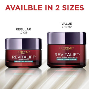 L'Oreal Paris Revitalift Triple Power Anti-Aging Face Moisturizer, Fragrance Free, Pro Retinol, Hyaluronic Acid & Vitamin C to Reduce Wrinkles, Firm & Brighten Skin, 2.55 Oz