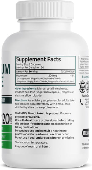 Bronson Magnesium Glycinate 200 MG per Serving Chelated for High Absorption, Gentle on Stomach, Non-Gmo, 60 Vegetarian Capsules