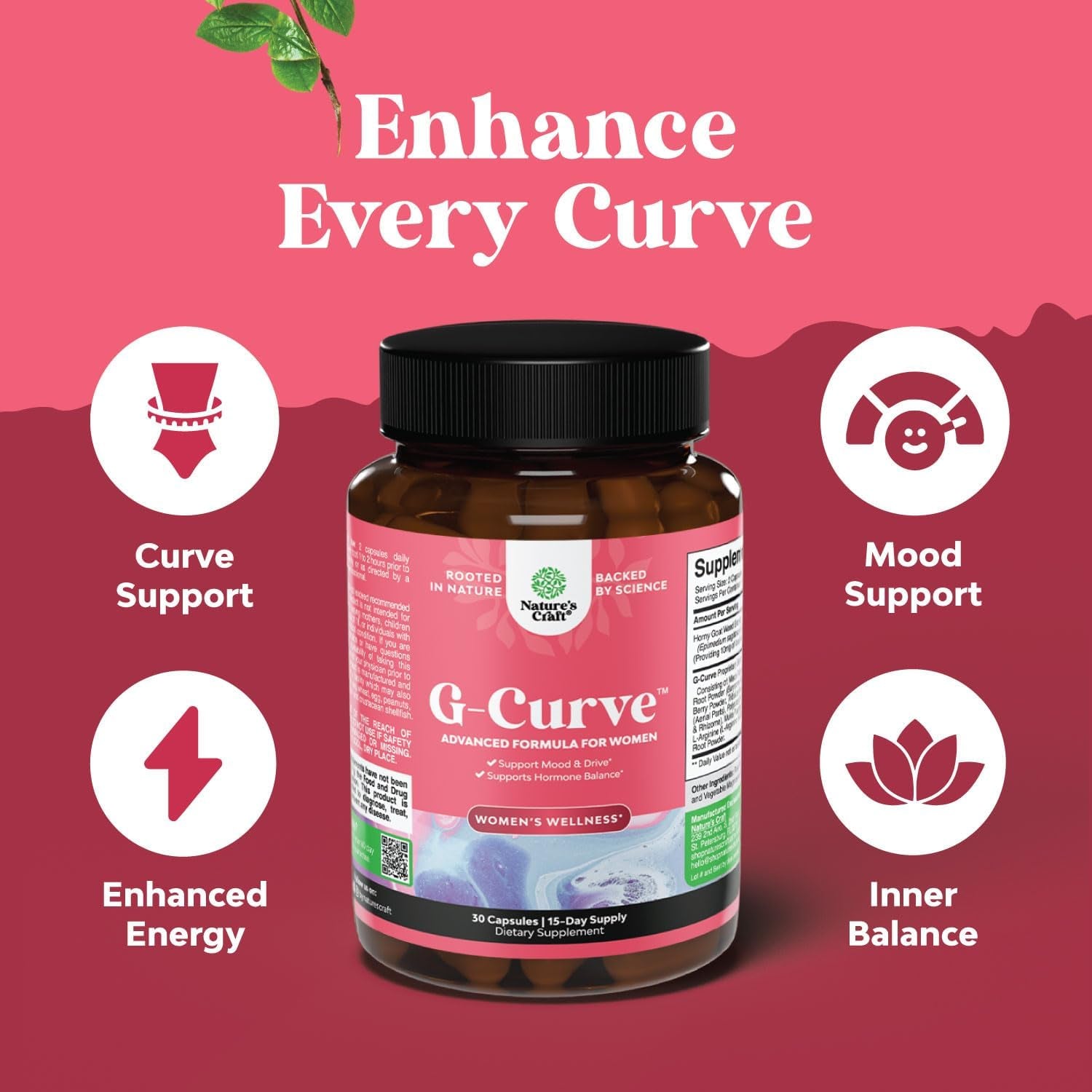 G Curve Horny Goat Weed for Women - Invigorating Feminine Blend with Maca Root for Women - Female Horny Goat Weed with Maca and Tribulus Terrestris for Women for Enhanced Energy Mood and Performance