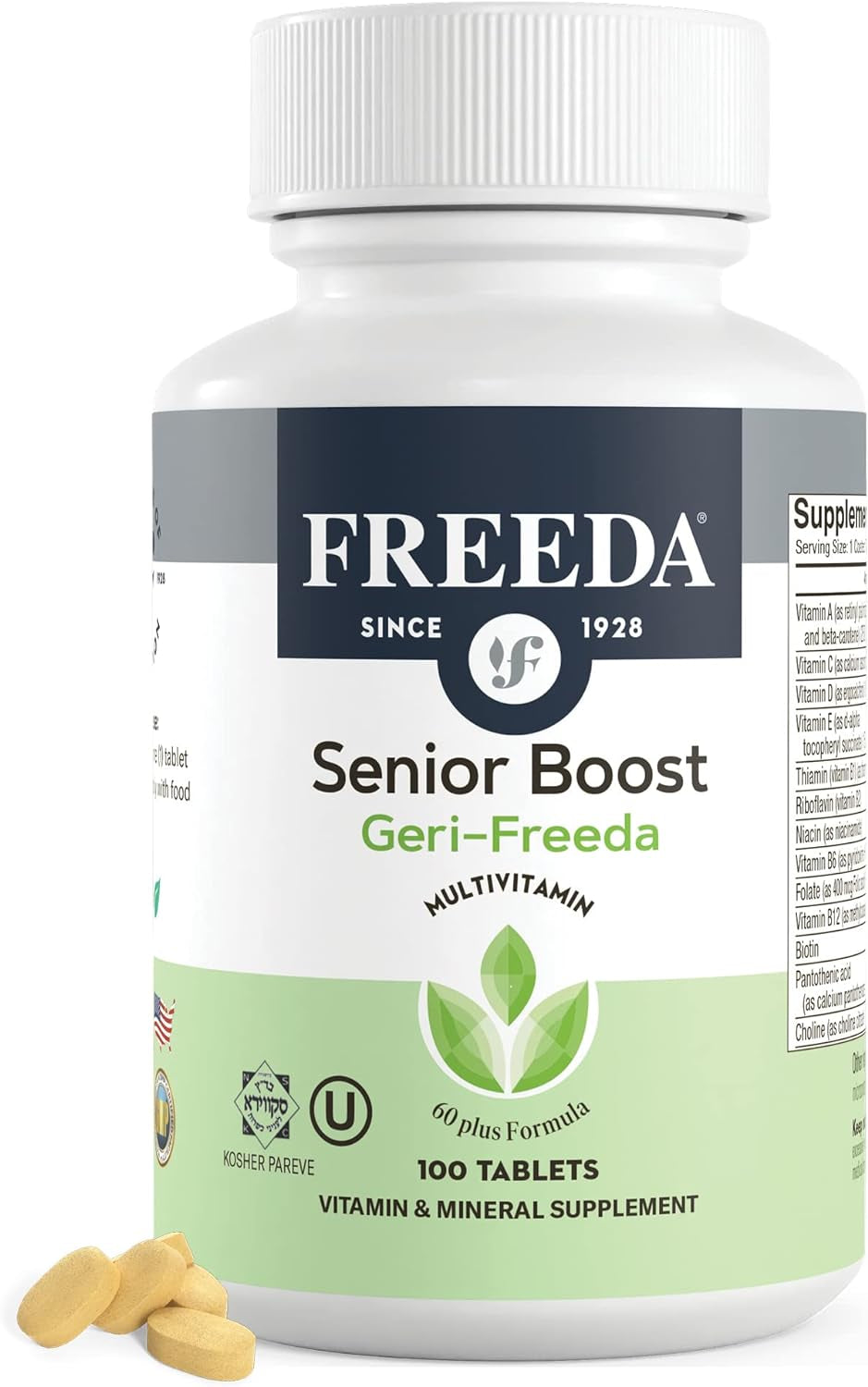 Freeda Senior Multivitamin - Kosher Vitamins for Men & Women 60 and over - One Daily Coated Tablet - Women’S & Men’S Vitamins Multivitamin 60 plus - Vitamins for Women over 60 plus Elderly (100 Count)